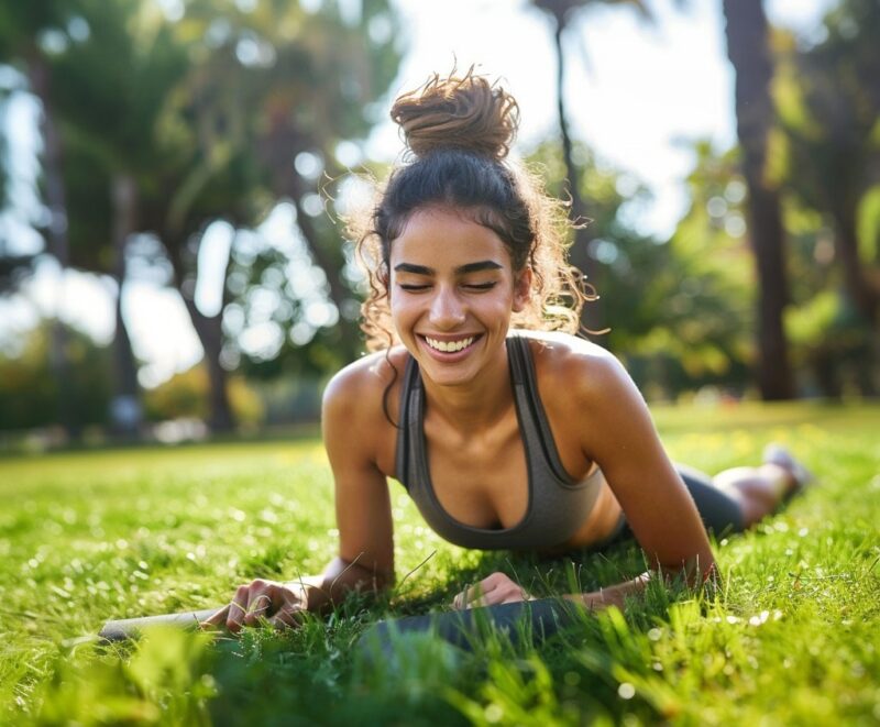 Women exercise outdoors